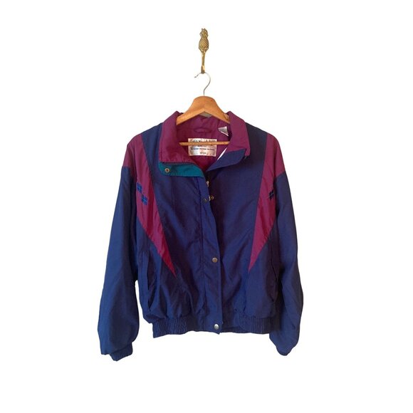 Vintage Tourney Gore- Tex Navy/ Purple Bomber Jacket Womens Sz. Medium Geometric - Picture 1 of 9